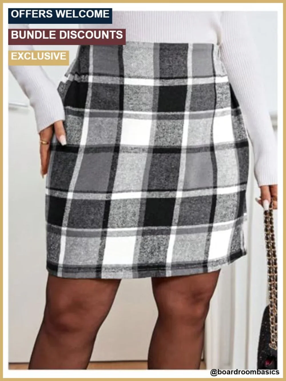 High Waisted Plaid Pencil Mini Skirt with Elastic Waist